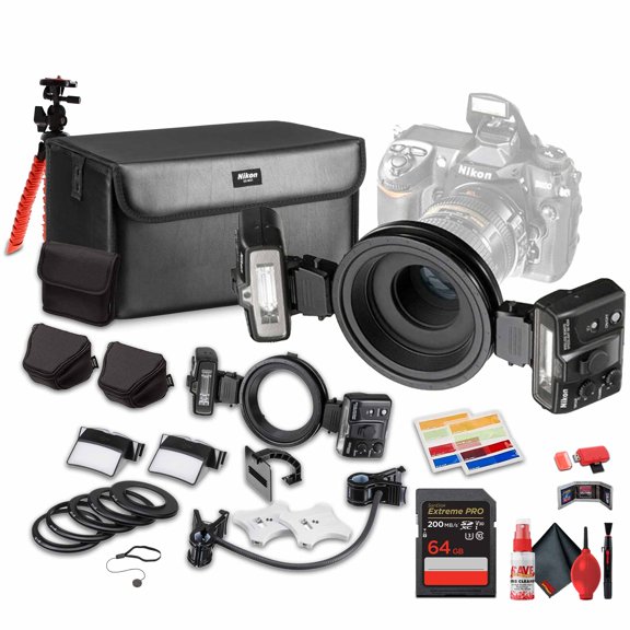 Nikon R1 Wireless Close-Up Speedlight System (4804) + 64GB Memory Card + Flexible Tripod + Cleaning Kit + Card Wallet + Card Reader + Cap Keeper
