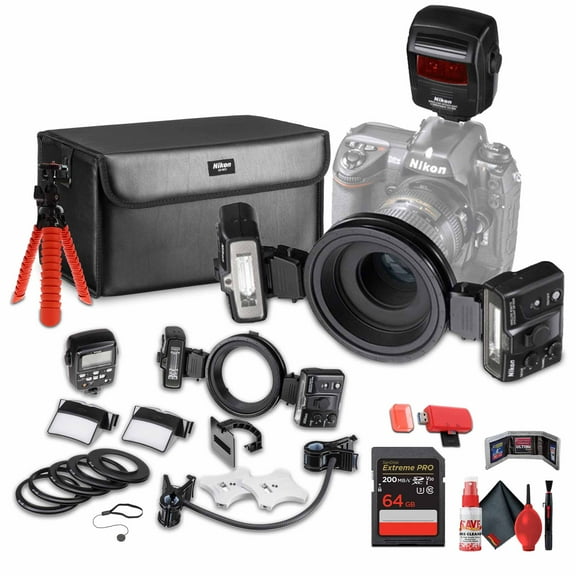 Nikon R1C1 Wireless Close-Up Speedlight System Nikon Digital SLR Cameras (4803) + 64GB Memory Card + Flexible Tripod + Cleaning Kit + Card Wallet + Card Reader + Cap Keeper