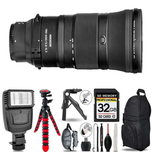 Nikon Z 180-600mm f/5.6-6.3 VR Lens - Slave Flash + Tripod - 32GB Accessory Bundle (International Version)
