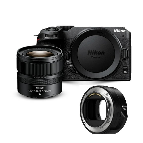Nikon Z 30 Mirrorless Body Camera and NIKKOR Z DX 12 to 28mm F3.5 to 5.6 PZ VR Lens Bundle with Nikon FTZ II Mount Adapter (2 Items)