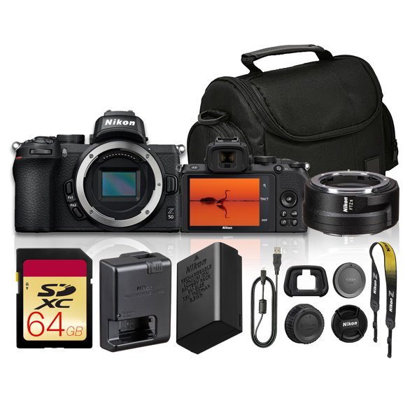 Nikon Z 50 Mirrorless Camera 20.9MP DX-Format | 11fps Continuous Shooting, 4K Video, 209-Point AF, Eye Detection | FTZ II Adapter, 64GB Memory Card, Camera Bag