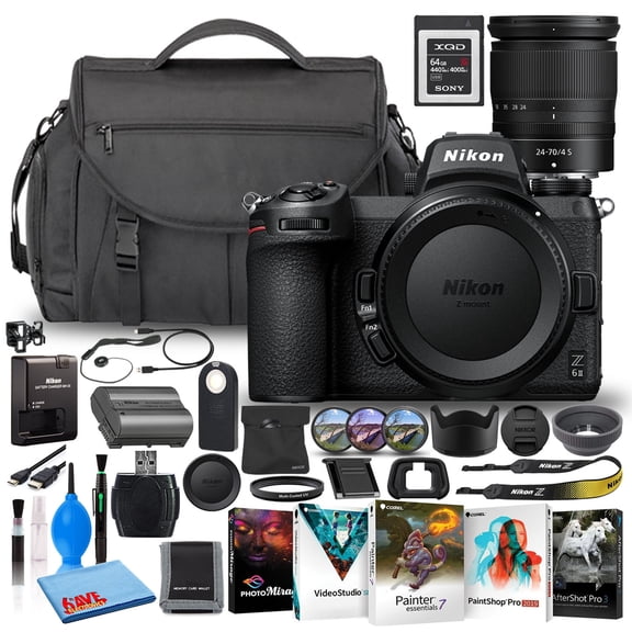 Nikon Z 6II Mirrorless Camera Bundle with 24-70mm Lens, 64GB XQD Card, Camera Bag, Photo Software & Filter Kit (International Model)
