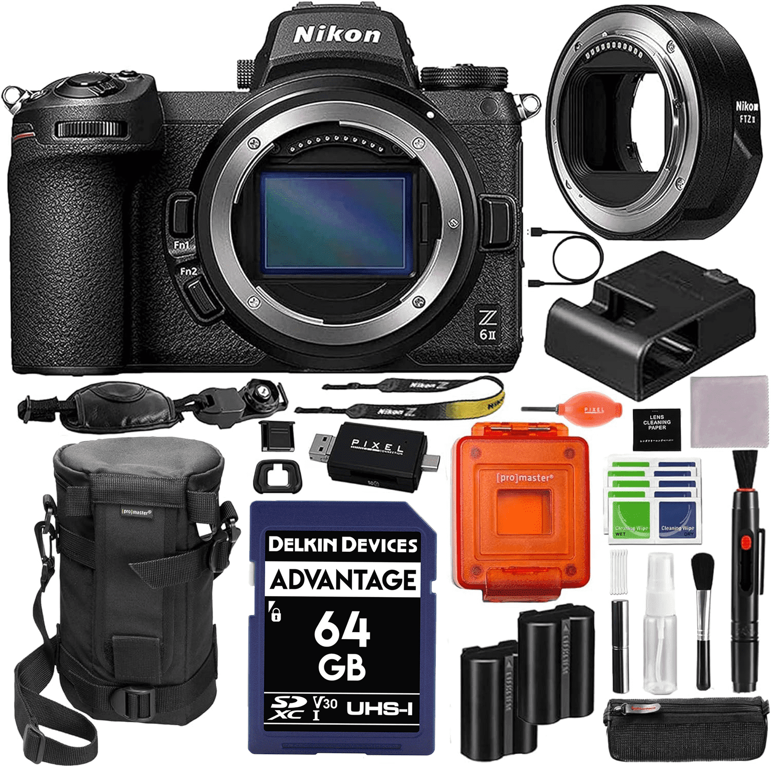 Nikon Z 6II Mirrorless Digital Camera (1659) with FTZ II Mount Adapter with Advanced Accessory and Travel Bundle (Included 1-Year Nikon Warranty) | Z6 II (USA Authorized - Nikon Warranty)