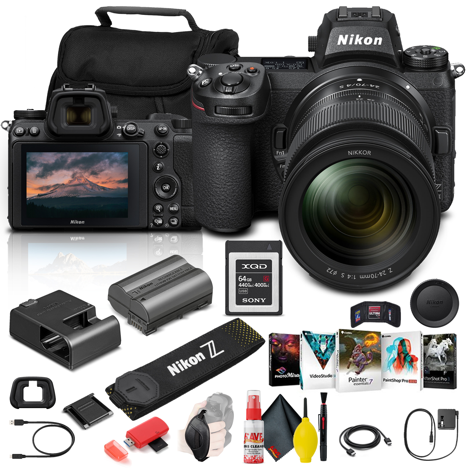 Nikon Z 6II Mirrorless Digital Camera 24.5MP with 24-70mm f/4 Lens (1663) + 64GB XQD Card + Corel Photo Software + Case + HDMI Cable + Card Reader + Cleaning Set + More - International Model - image 1 of 7