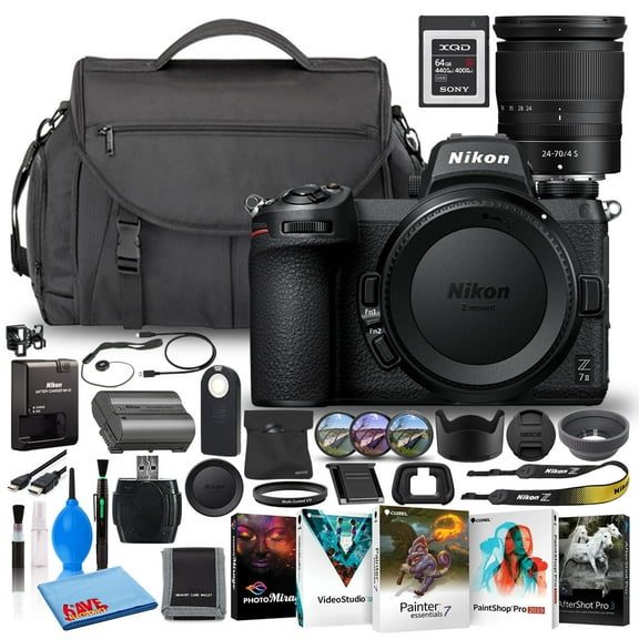 Nikon Z 7II 45.7MP Mirrorless Digital Camera with 24-70mm Lens (1656) (Model) Bundle with Sony 64GB XQD Memory Card + Camera Bag + Corel Editing Software + Filter Kit