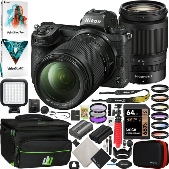 Nikon Z 7II Full-Frame Mirrorless Camera Bundle with NIKKOR Z 24-200mm F4-6.3 Telephoto Zoom VR Lens + Deco Gear Photography Case + 67mm Filter Sets + LED + Extra Battery + Software Kit & Accessories