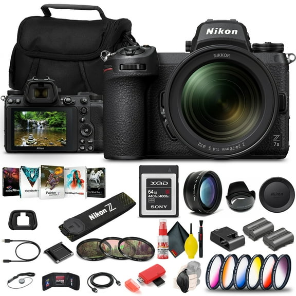 Nikon Z 7II Mirrorless Camera with 24-70mm F/4 Lens, 64GB XQD Card & Accessories (Intl Model)