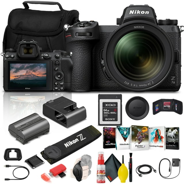 Nikon Z 7II Mirrorless Digital Camera 45.7MP with 24-70mm f/4 Lens (1656) + 64GB XQD Card + Corel Photo Software + Case + HDMI Cable + Card Reader + Cleaning Set + More - International Model