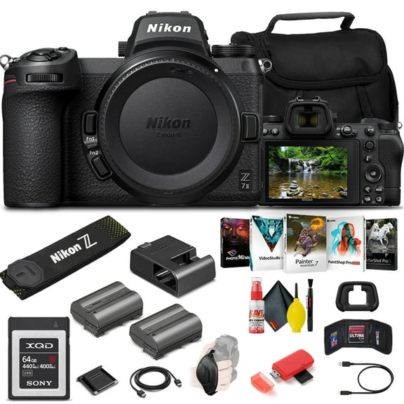 Nikon Z 7II Mirrorless Digital Camera 45.7MP (Body Only) (1653) + 64GB XQD Card + EN-EL15c Battery + Corel Software + Case + Card Reader + Cleaning Set + Hand Strap + More - International Model