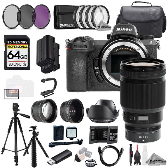 Nikon Z 7II + NIKKOR Z 50mm f/1.2 S Lens+64GB+Ext Bat+9 PC Filter-MEGA Kit (International Version)