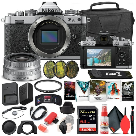 Nikon Z Fc Mirrorless Camera Bundle with 16-50mm Lens (Black) + 64GB Extreme PRO Card + Camera Bag + Editing Software + Filter Kit + Cleaning Kit