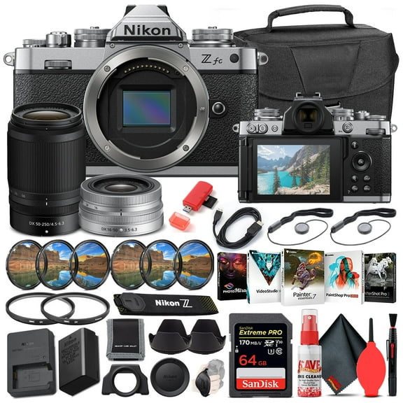 Nikon Z fc Mirrorless Camera with 16-50mm & 50-250mm Lenses, 64GB SD Card & Accessories (Intl Model)