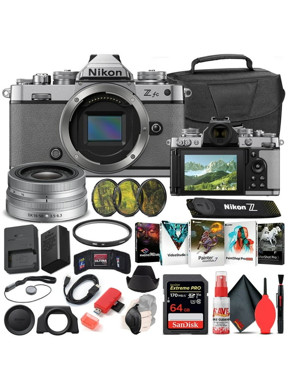 Nikon Z fc Mirrorless Digital Camera with 16-50mm Lens (Natural Gray, 13562) International Model Bundle with 64GB Extreme PRO SD Card + Camera Bag + Editing Software + 4pc Filter Kit + Cleaning Kit
