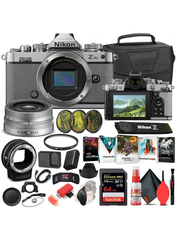 Nikon Z fc Mirrorless Digital Camera with 16-50mm Lens (Natural Gray, 13562) International Model Bundle with FTZ Adapter + 64GB Extreme PRO SD Card + Camera Bag + Editing Software + 4pc Filter Kit