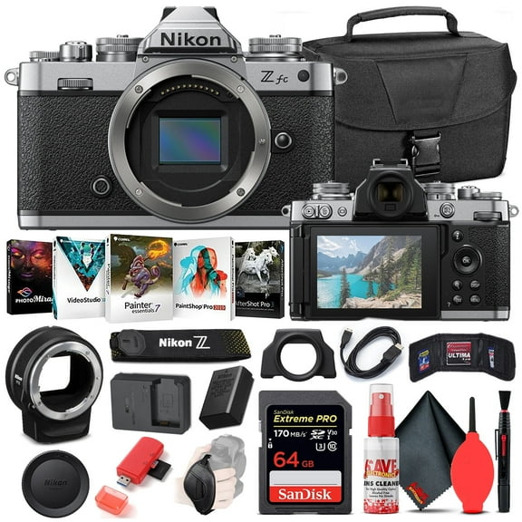 Nikon Z fc Mirrorless Digital Camera (Body Only) (Black, 1671) Intl Model Bundle with FTZ Adapter + 64GB Extreme PRO SD Card + Camera Bag + Editing Software + Hand Strap + Cleaning Kit