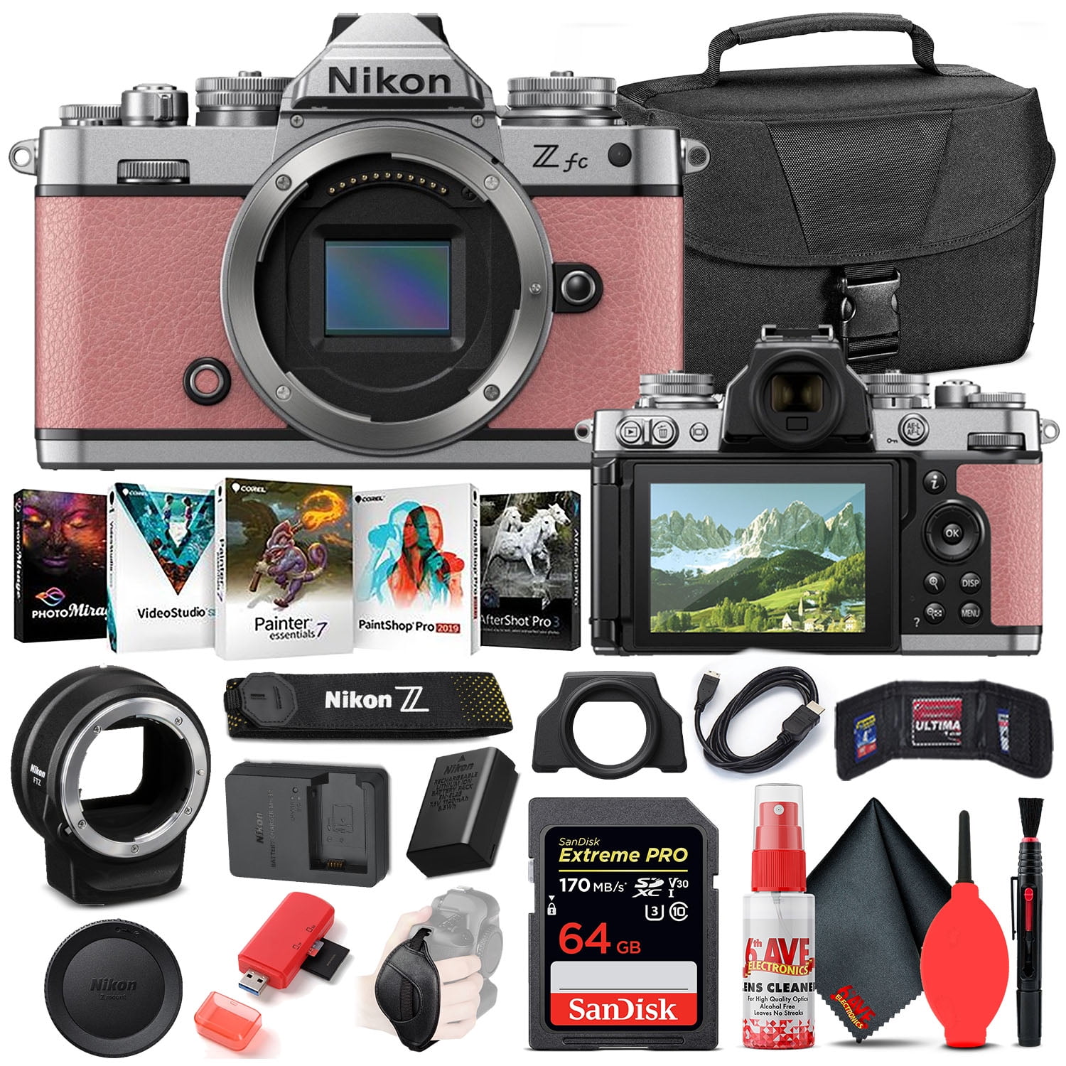 Nikon Z fc Mirrorless Digital Camera (Body Only) (Sand Beige, ZFC092AA)  Intl Model Bundle with FTZ Adapter + 64GB Extreme PRO SD Card + Camera Bag  + Editing Software + Hand Strap +