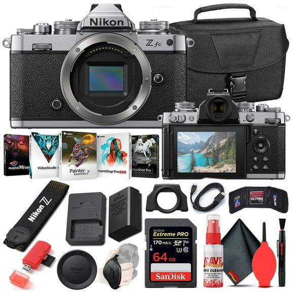 Nikon Z fc Mirrorless Digital Camera (Body Only) (Black, 1671) International Model Bundle with 64GB Extreme PRO SD Card + Camera Bag + Editing Software + Padded Hand Strap + Cleaning Kit