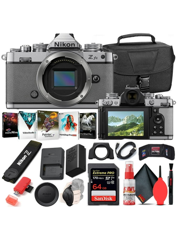 Nikon Z fc Mirrorless Digital Camera (Body Only) (Natural Gray, ZFC093AA) International Model Bundle with 64GB Extreme PRO SD Card + Camera Bag + Editing Software + Padded Hand Strap + Cleaning Kit