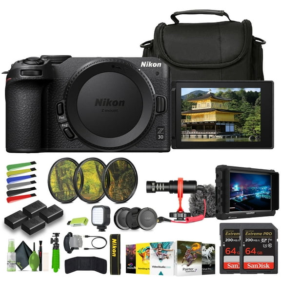 Nikon Z30 Mirrorless Camera 20.9MP Body 4K Video Bundle Triple Battery Dual Card Mic Monitor Light (International Model)