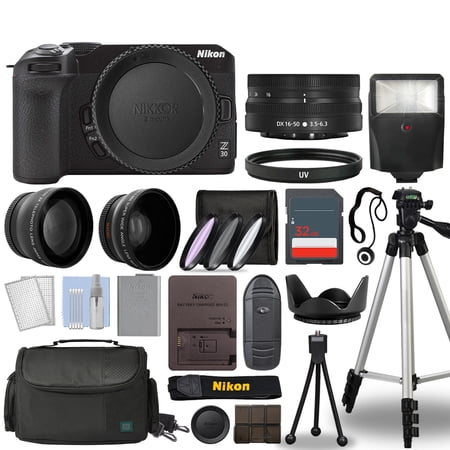 Nikon Z30 Mirrorless Camera Body + 3 Lens Kit 16-50mm Z VR + 32GB + Flash & More - International Version