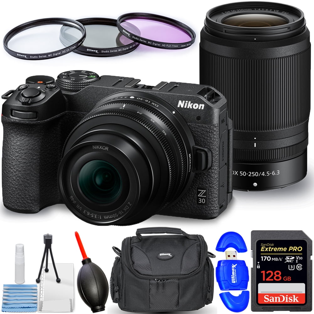 Ultimaxx Deluxe Nikon Z30 Mirrorless Camera with 16-50mm Lens Bundle: 64GB  Ultra SDXC, 60” Tripod, 2x Spare Batteries & Much More (29pc Bundle) 