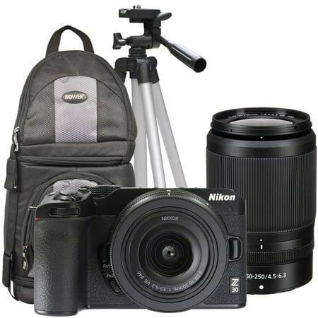 Nikon Z30 Mirrorless Camera with 16-50mm and 50-250mm Lenses (Black) + DSLR Sling Backpack + Tripod