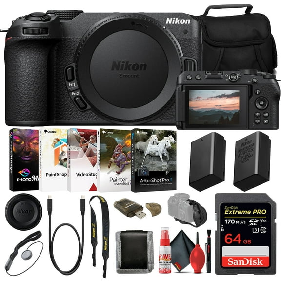 Nikon Z30 Mirrorless Digital Camera (Body Only) (1737) INTL Model with 64GB Extreme PRO Card + EN-EL25 Extra Battery + Photo Editing Software + Camera Bag + Cleaning Kit + More