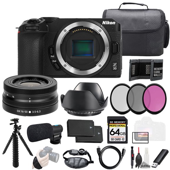 Nikon Z30 + Z DX 16-50mm f/3.5-6.3 VR Lens + Mic +64GB +Ext Bat+3 PC Filter- Kit (International Version)