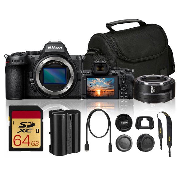 Nikon Z5 II Mirrorless Camera | 24.5MP Full-Frame, EXPEED 7, 30fps, 4K 60p, Subject Detection AF, Pre-Release Capture | with FTZ II Adapter + 64GB Memory Card + Bag