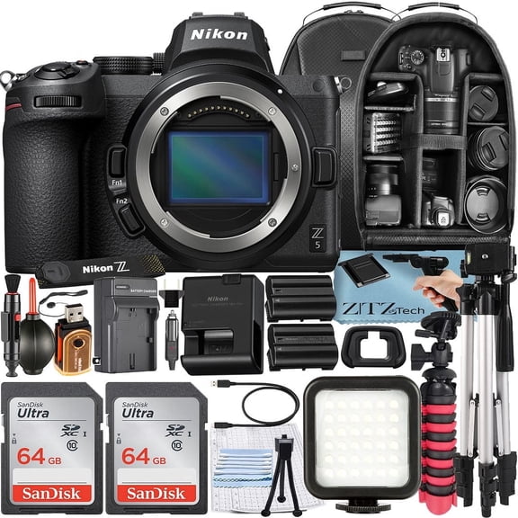 Nikon Z5 Mirrorless Camera (Body Only) with 2 Pack 64GB Memory Card + Backpack + Tripod + ZeeTech Accessory Bundle (International Version)
