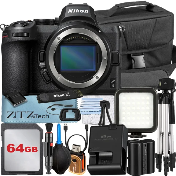 Nikon Z5 Mirrorless Camera (Body Only) with 64GB Memory Card + Case + LED Flash + ZeeTech Accessory Bundle (International Version)