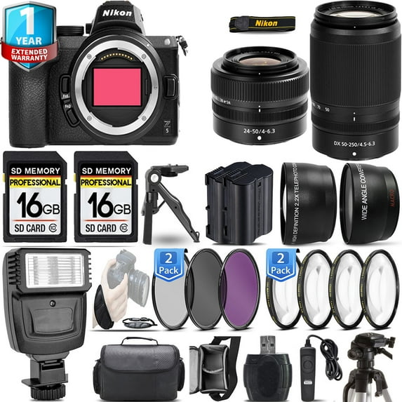 Nikon Z5 Mirrorless Camera with 24-50mm f/4-6.3 Lens + 32GB + Flash + 4 PC Macro Set + 3 PC Filter Set (International Version)