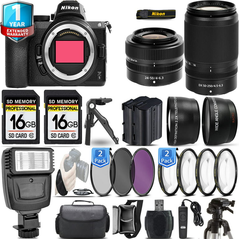 Nikon Z5 Mirrorless PC Macro + 3 Set + 32GB with 24-50mm Set 4 Camera Flash PC Lens f/4-6.3 Filter + 