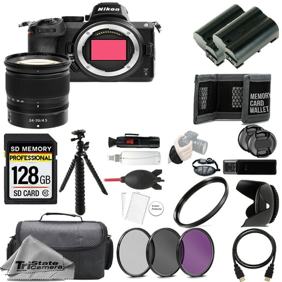 Nikon Z5 Mirrorless Camera with 24-70mm f/4 Lens+ 128GB + Extra Battery+ 3 PC Filter- Accessory Kit (International Version)
