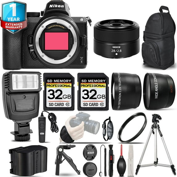 Nikon Z5 Mirrorless Camera with 28mm f/2.8 Lens + Flash + 64GB + UV Filter + Backpack (International Version)