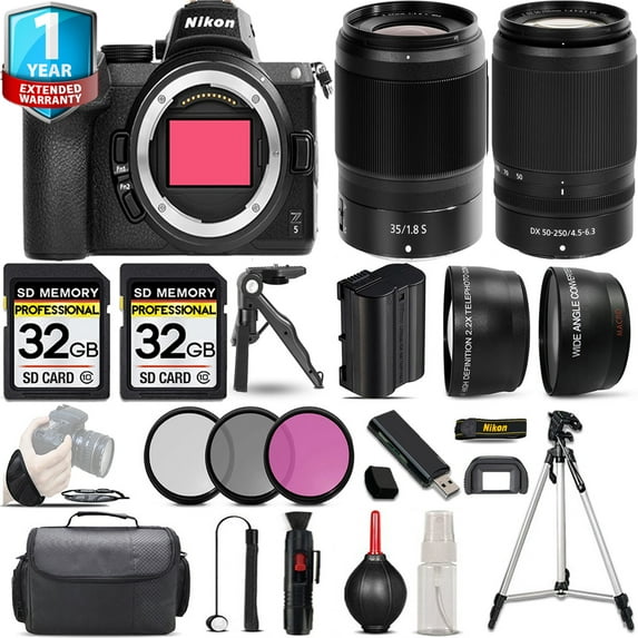 Nikon Z5 Mirrorless Camera with 50-250mm f/4.5-6.3 VR Lens + 35mm f/1.8 S Lens + Handbag + 3 PC Filter Set + 64GB (International Version)