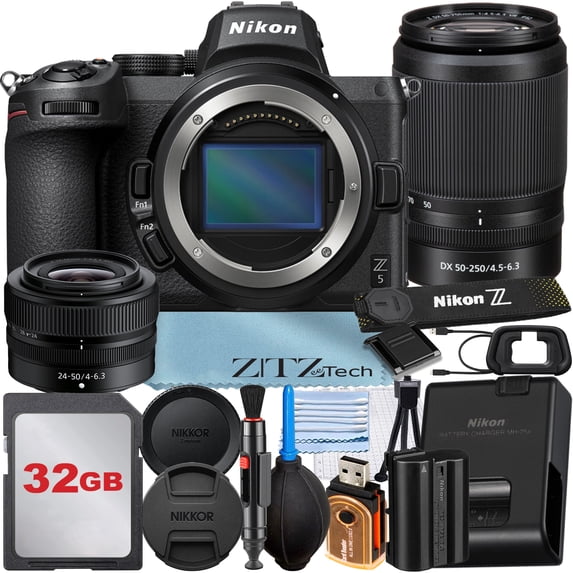 Nikon Z5 Mirrorless Camera with NIKKOR Z 24-50mm + DX 50-250mm Zoom Lens + 32GB Memory Card + ZeeTech Accessory Bundle (International Version)