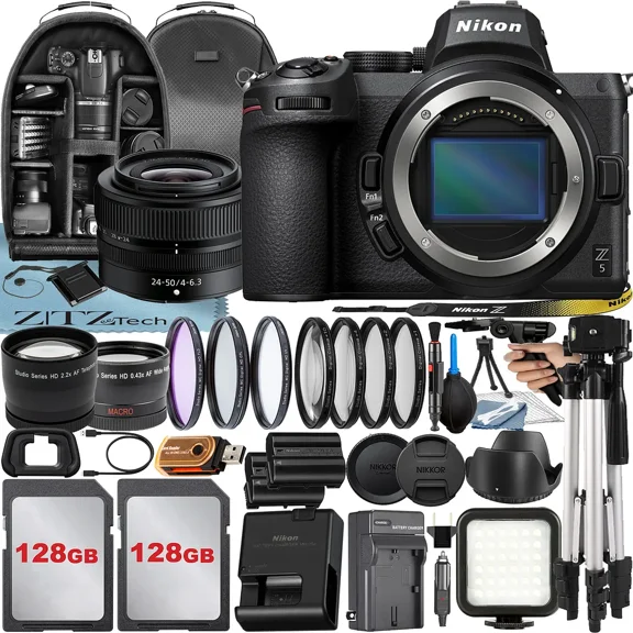 Nikon Z5 Mirrorless Camera with NIKKOR Z 24-50mm Zoom Lens + 2 Pack 128GB Card + Case + Tripod + ZeeTech Accessory Bundle (International Version)