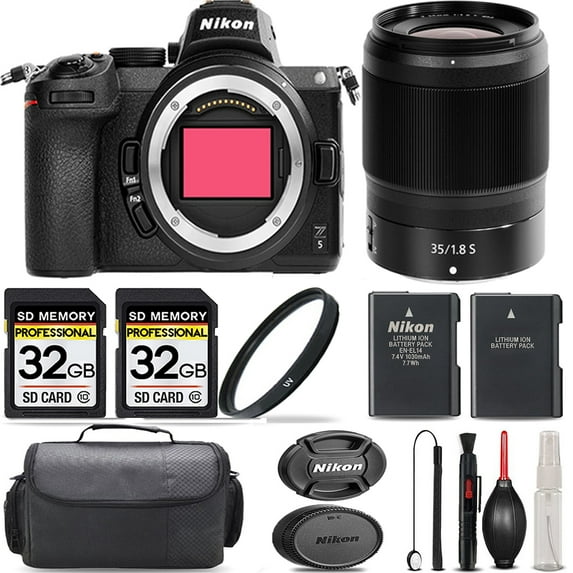 Nikon Z5 Mirrorless with 35mm f/1.8 S Lens + 64GB Storage + UV Filter + Extra Backup Battery + Case + Cleaning Kit - International Version