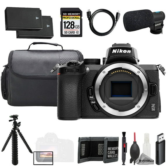 Nikon Z50 (Body) + Mic + 128GB + Extra Battery+ Tripod- Accessory Kit (International Version)