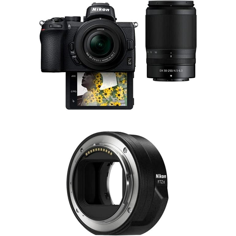 Nikon Z50 Compact Mirrorless Digital Camera, 2 Zoom Lens Kit NIKKOR Z DX 16- 50mm f/3.5-6.3 VR & 50-250mm F/4.5-6.3 VR with Nikon Mount Adapter FTZ II