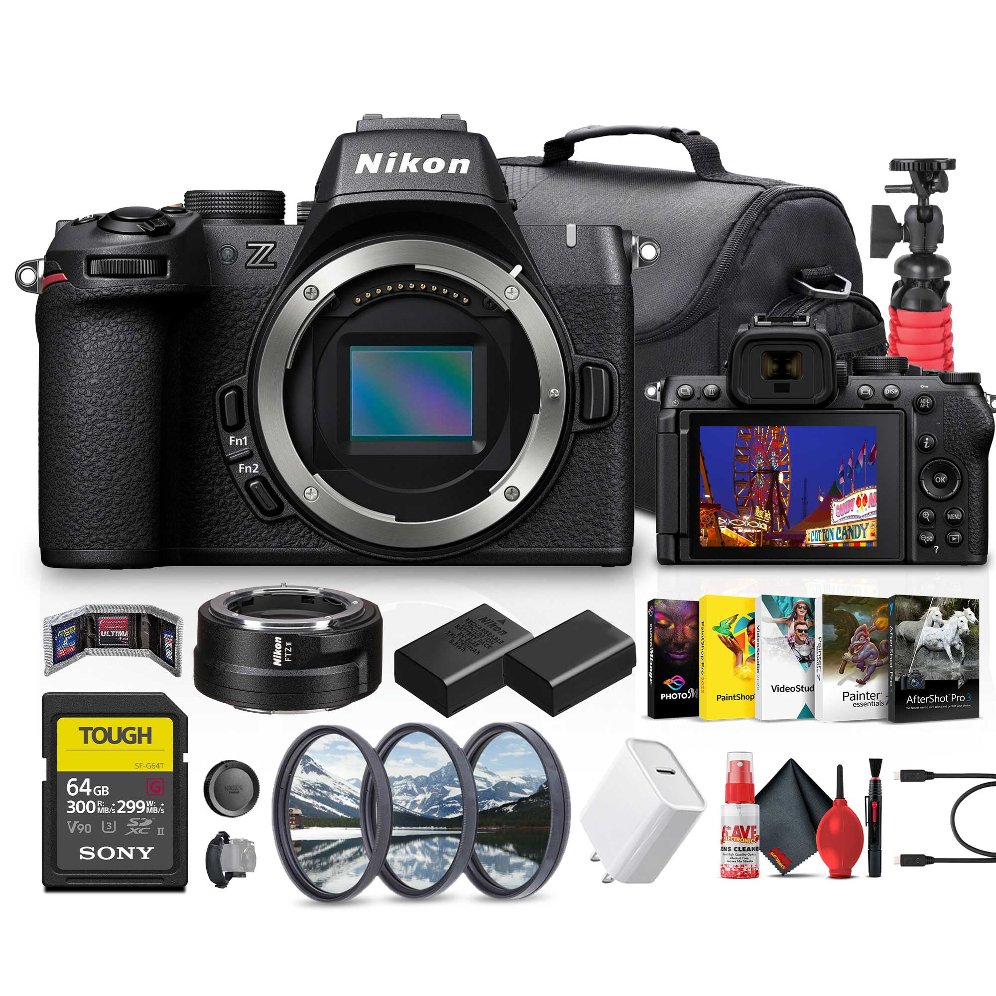 Nikon Z50 II Compact LightWeight Mirrorless Digital Camera (1784) + Nikon FTZ II Mount Adapter + 64GB Memory Card + EN-EL25 + Photography Software + Camera Bag + Flexible Tripod + More