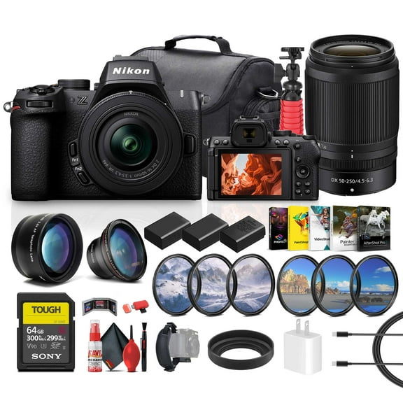 Nikon Z50 II LightWeight Mirrorless Camera with Nikon NIKKOR Z DX 16-50mm & 50-250mm Lenses (1788) + 64GB Memory Card + 2 x EN-EL25 + Photography Software + Telephoto Lens + Camera Bag + More