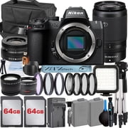 Nikon Z50 II Mirrorless Camera with 16-50mm + 50-250mm VR Lens + 2 Pack 64GB Memory Card + Case + LED Flash + Tripod + ZeeTech Accessory Bundle International Version