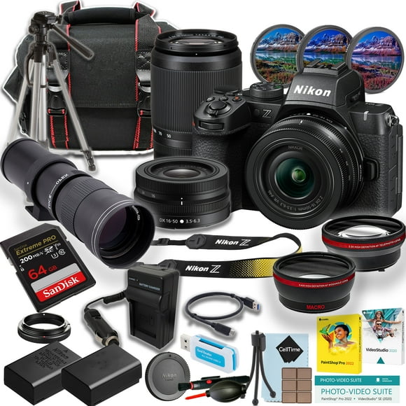 Nikon Z50 II Mirrorless Camera with Z DX 16-50mm f/3.5-6.3 VR, Z DX 50-250mm f/4.5-6.3 VR and 420-800 Telephoto Lens + 64GB Extreme Pro Memory Card + Tripod + camera Case + (18pc Bundle)