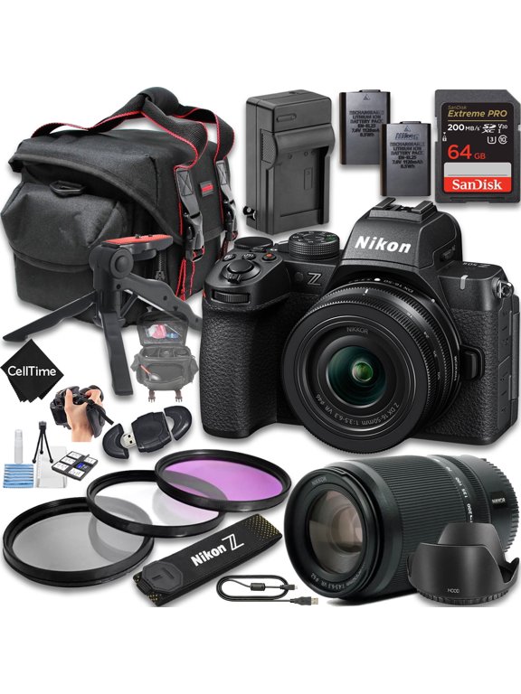 Z50 II Mirrorless Camera With Z DX 16-50mm f/3.5-6.3 VR And Z DX 50-250mm f/4.5-6.3 VR Lens + 64 GB Memory + Extra Battery + Filters + More (23pc Bundle) (International Version)