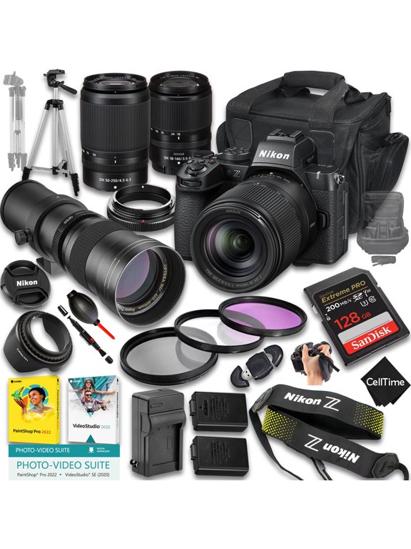 Z50 II Mirrorless Camera with Z DX 18-140mm f/3.5-6.3 VR And 50-250mm f/4.5-6.3 VR & 420-800mm f/8 Lens + 128 GB Memory + Extra Battery + Camera Case + More (25pc Bundle) (International Version)