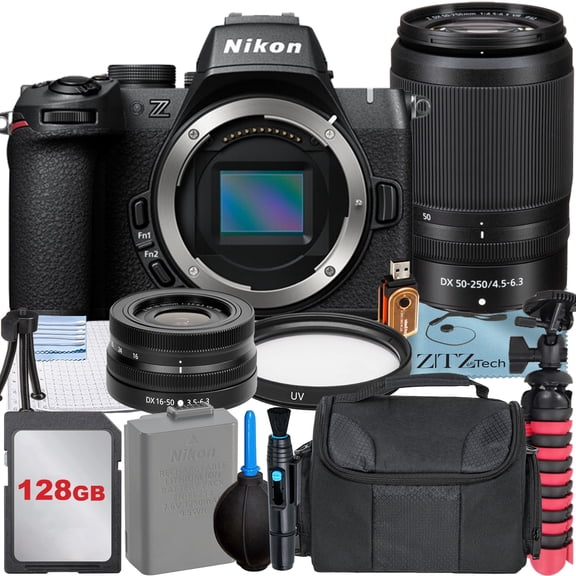 Nikon Z50 II Mirrorless Camera with 16-50mm + 50-250mm VR Lens + 128GB Memory Card + UV Filter + ZeeTech Accessory Bundle (International Version)