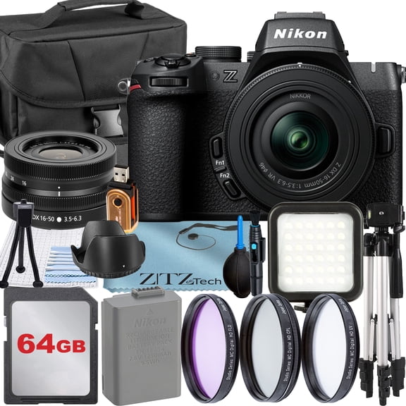 Nikon Z50 II Mirrorless Camera with NIKKOR Z DX 16-50mm VR Lens + 64GB Memory Card + Case + 3pcs Filter Kit + ZeeTech Accessory Bundle (International Version)