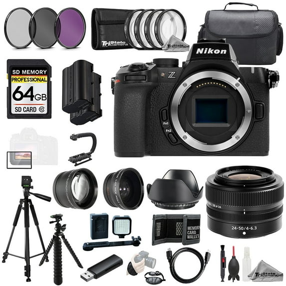 Nikon Z50 II + Z 24-50mm f/4-6.3 Lens+64GB+Ext Bat+9 PC Filter-MEGA Kit (International Version)